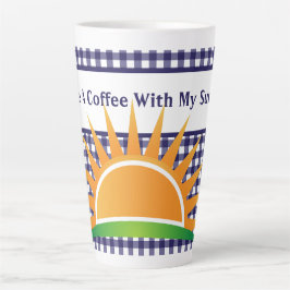 Caneca De Café Latte Blue Gingham E Sunshine