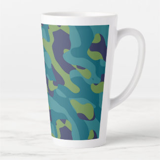 Caneca De Café Latte Blue Green and Teal Camo Abstract