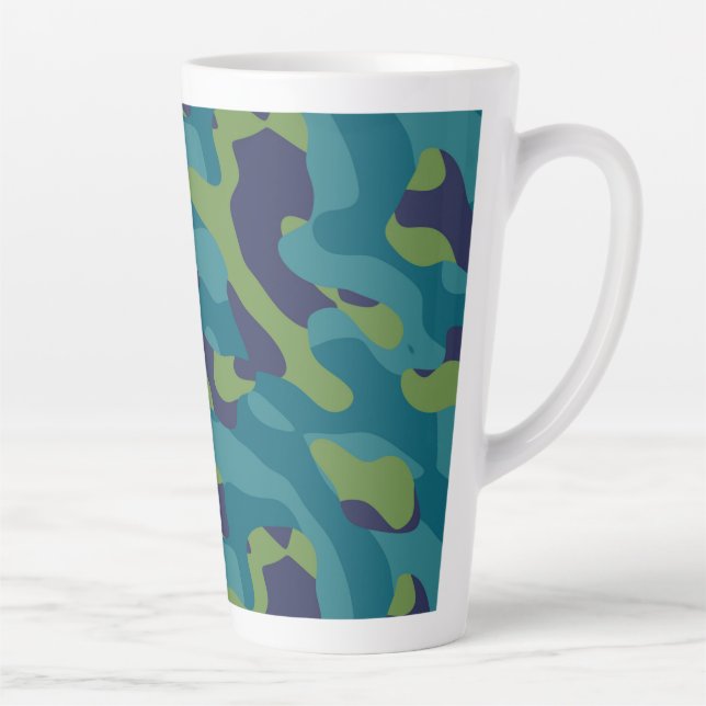 Caneca De Café Latte Blue Green and Teal Camo Abstract (Direita)