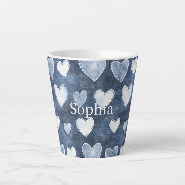 Caneca De Café Latte Blue Hearts (Frente)