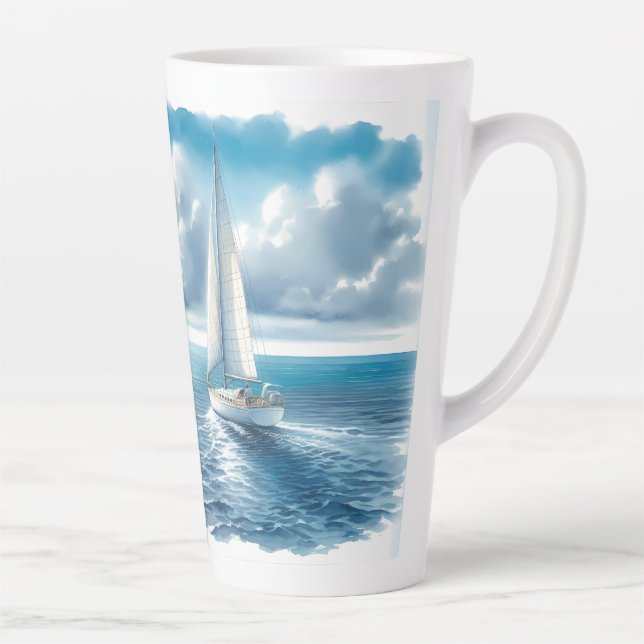 Caneca De Café Latte Blue Horizon Solitary Sailboat (Direita)