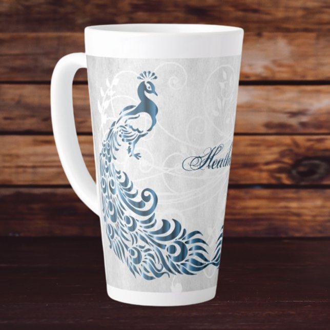 Caneca De Café Latte Blue Peacock Personalizado Latte Mug (Blue Peacock Personalized Latte Mug)