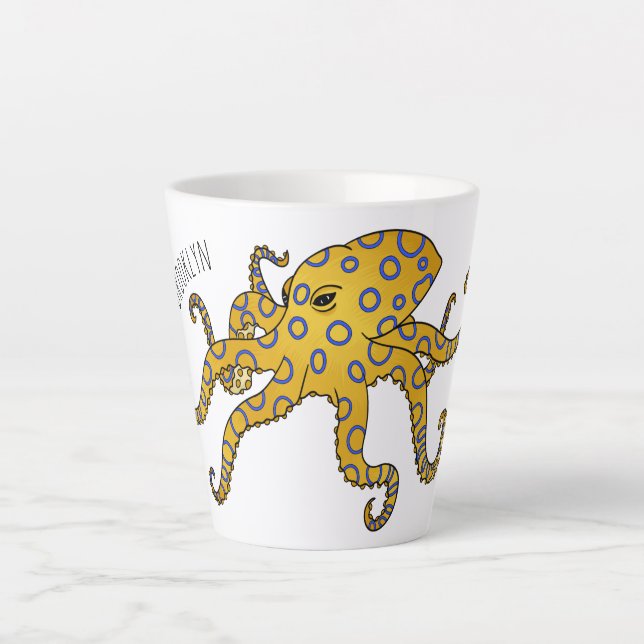 Caneca De Café Latte Blue-ringed octopus cartoon illustration (Frente)