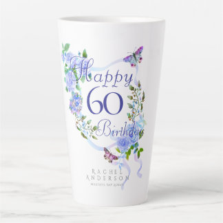 Caneca De Café Latte Blue Rose Ribbon 60th Birthday
