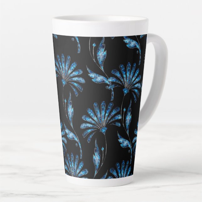 Caneca De Café Latte Blue Shimmer Floral (Ângulo direito)