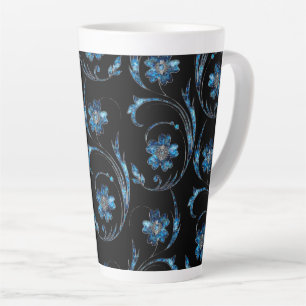 Caneca De Café Latte Blue Shimmer Floral 2