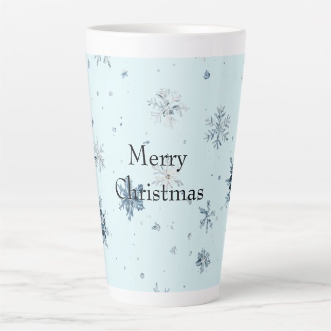 Caneca De Café Latte Blue Snowflakes Christmas (Frente)