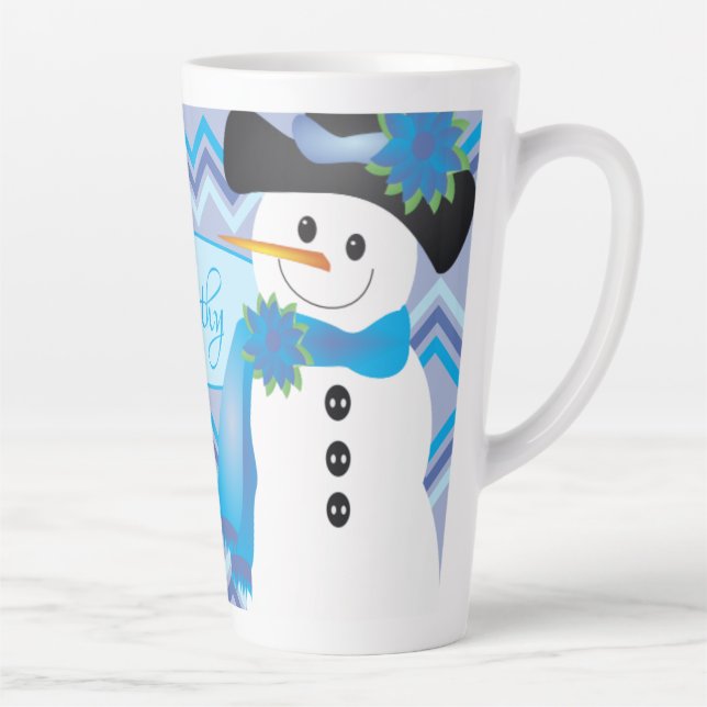 Caneca De Café Latte Blue Snowman Art (Direita)