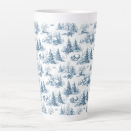 Caneca De Café Latte Blue Toile Christmas Pattern