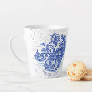 Caneca De Café Latte Blue Willow Rabbit Island Whimsical Crackle Look L