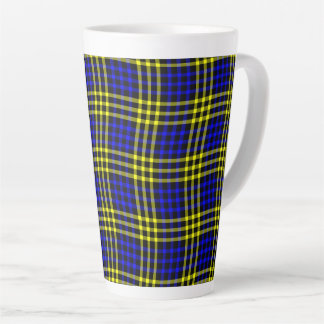 Caneca De Café Latte Blue Yellow Plaid Checker Seamless Pattern