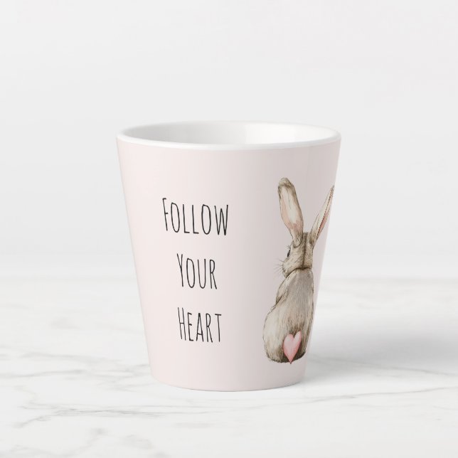 Caneca De Café Latte Blush Bunny Rabbit Heart (Frente)
