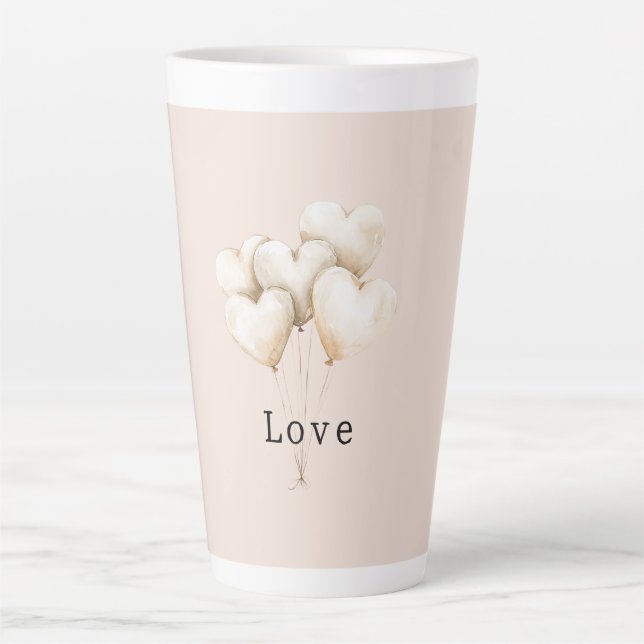 Caneca De Café Latte Blush Cream Hearts Balloons Love (Frente)