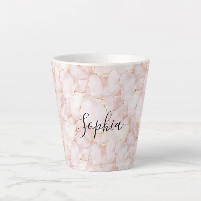 Caneca De Café Latte Blush Pink Gold Rose Petals Floral (Frente)