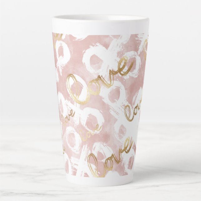 Caneca De Café Latte Blush Pink Gold White XOXO Love (Frente)