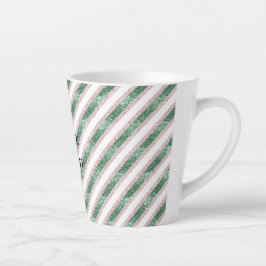 Caneca De Café Latte Blush Pink Green Glitzy Glitter Stripes Christmas