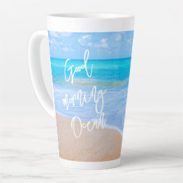 Caneca De Café Latte Boa Manhã Oceano Azul Água Altura Latina