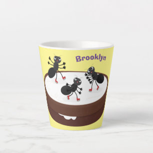 Caneca De Café Latte Boas formigas patinando em desenho de biscoito