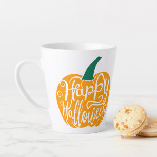 Caneca De Café Latte Boas inscrições do Dia das Bruxas em abóbora escul