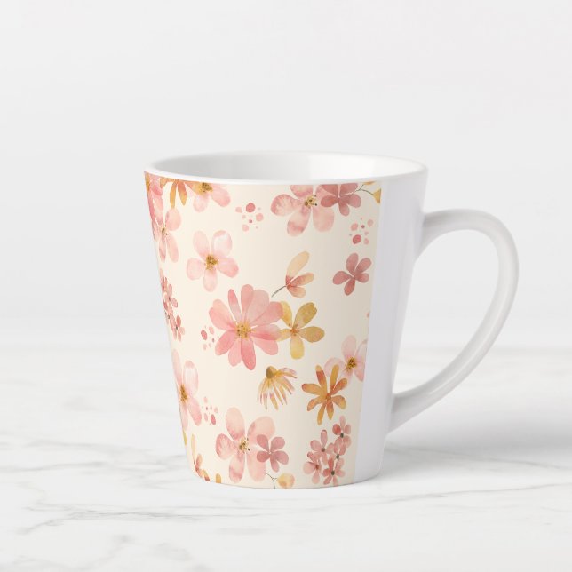 Caneca De Café Latte Boho hippie Rústica, flores naturais da terra (Direita)