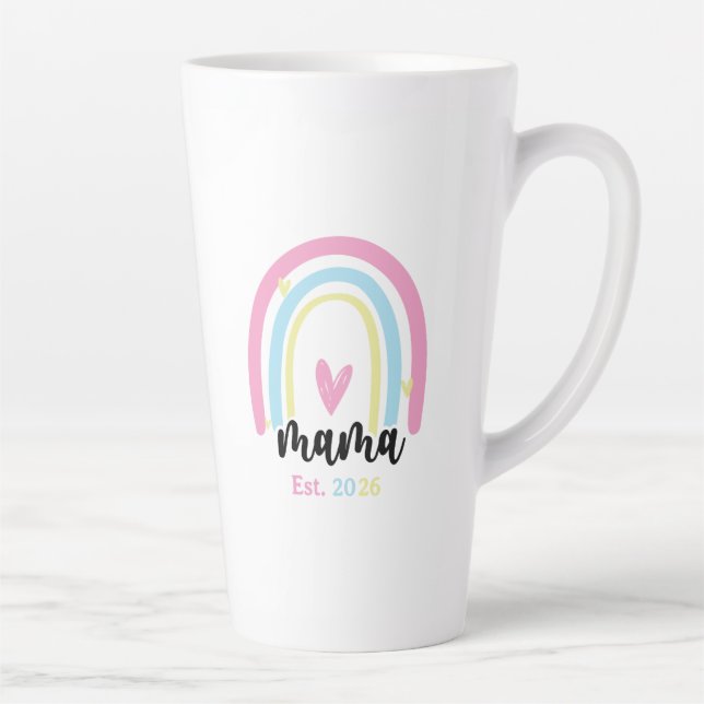 Caneca De Café Latte Boho Rainbow Custom Mama Est. Year Keepsake (Direita)