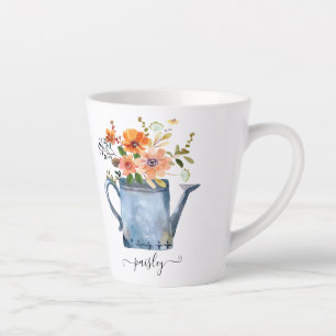 Caneca De Café Latte Boho Rust Orange Watercolor Flowers Água Doce