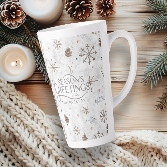 Caneca De Café Latte Boho Twigs & Pinecone, ID de Natal 986 (Criador carregado)