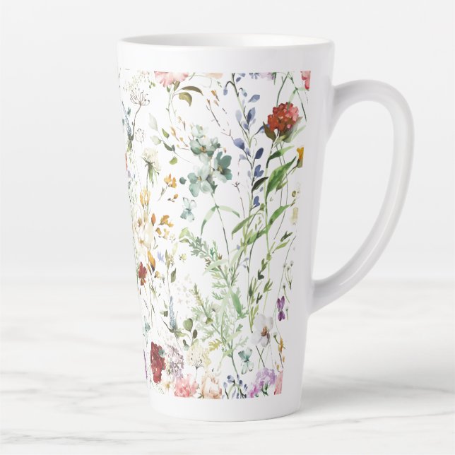Caneca De Café Latte Boho Wildflower Aquarela Primavera Flor (Direita)
