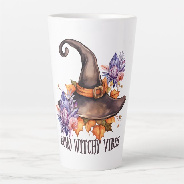 Caneca De Café Latte Boho Witchy Vibes Halloween  (Frente)