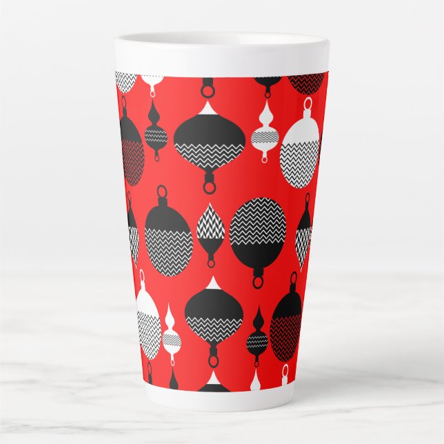 Caneca De Café Latte Bola Decorânea Vermelha e Preta de Natal (Frente)
