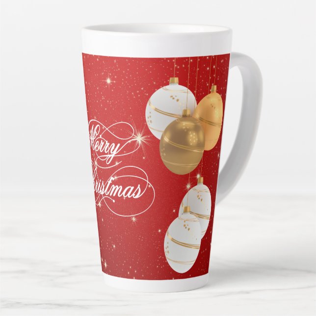 Caneca De Café Latte Bolas de Natal (Ângulo direito)