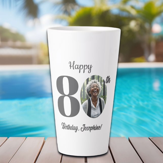 Caneca De Café Latte Bold 80th Birthday Photo (Criador carregado)