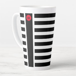 Caneca De Café Latte Bold Black White Stripes com pequeno monograma ver