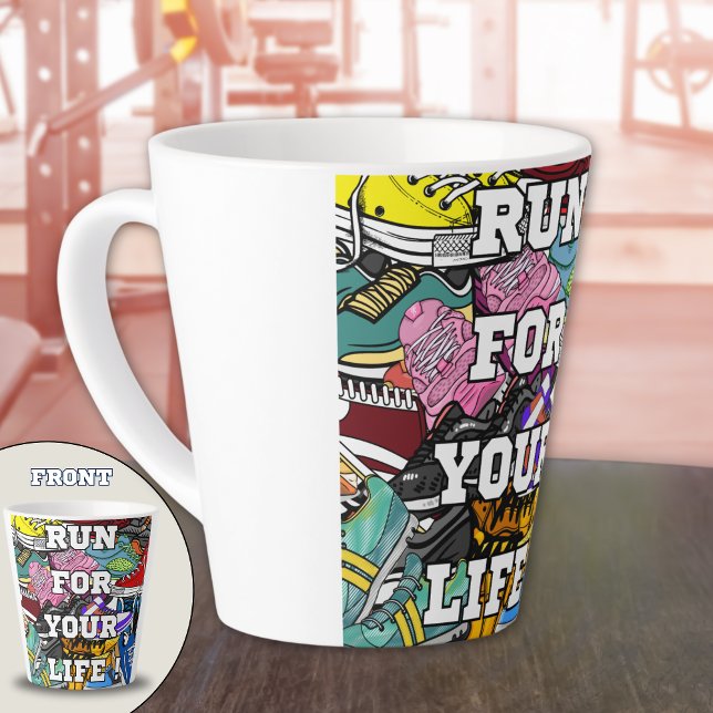 Caneca De Café Latte Bold Pop Art Runner Jogger (Criador carregado)