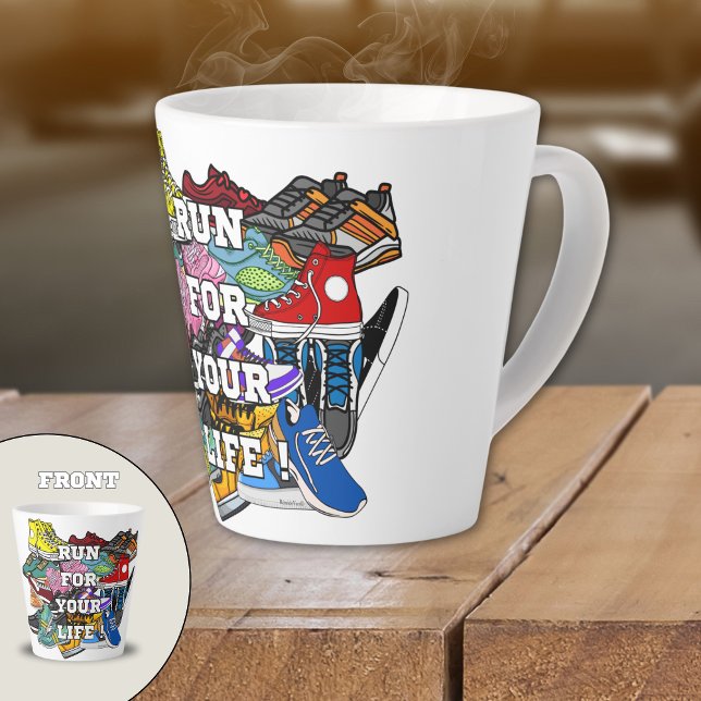 Caneca De Café Latte Bold Pop Art Runner Jogger (Criador carregado)