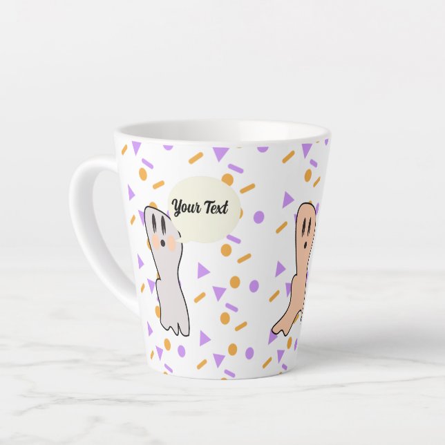 Caneca De Café Latte Bolha de Citação de Fantasma Fofo (Ângulo esquerdo)
