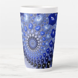 Caneca De Café Latte Bolhas Fractais de Omã Azul abstrato