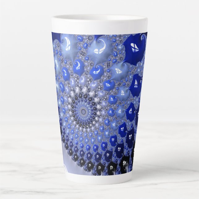 Caneca De Café Latte Bolhas Fractais de Omã Azul abstrato (Frente)