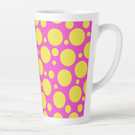 Caneca De Café Latte Bolinhas em rosa-quente e amarelo