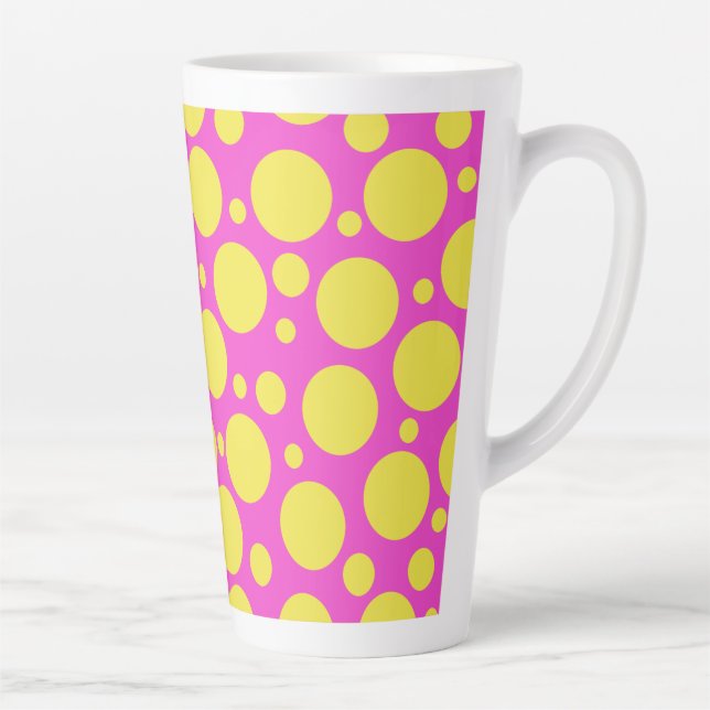 Caneca De Café Latte Bolinhas em rosa-quente e amarelo (Direita)