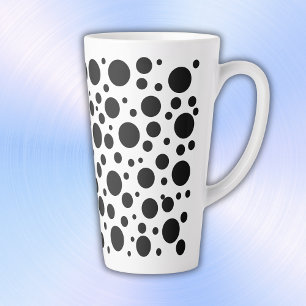 Caneca De Café Latte Bolinhas pretas em branco  