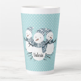 Caneca De Café Latte Bolinhas Whimsical Snowmen Trio de inverno