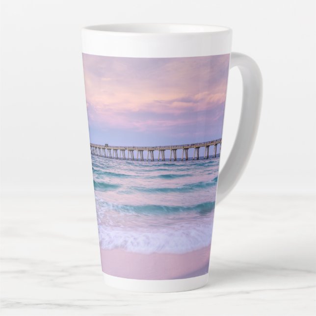 Caneca De Café Latte Bom dia Navarre Beach Pier (Ângulo direito)