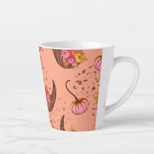 Caneca De Café Latte Bombas Rosa e Coloridas com Folhas de outono
