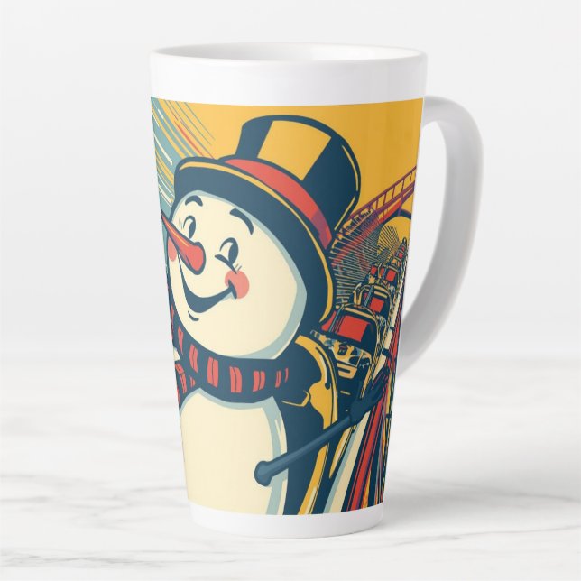 Caneca De Café Latte boneco de neve aproveitando uma porta copos rolant (Ângulo direito)