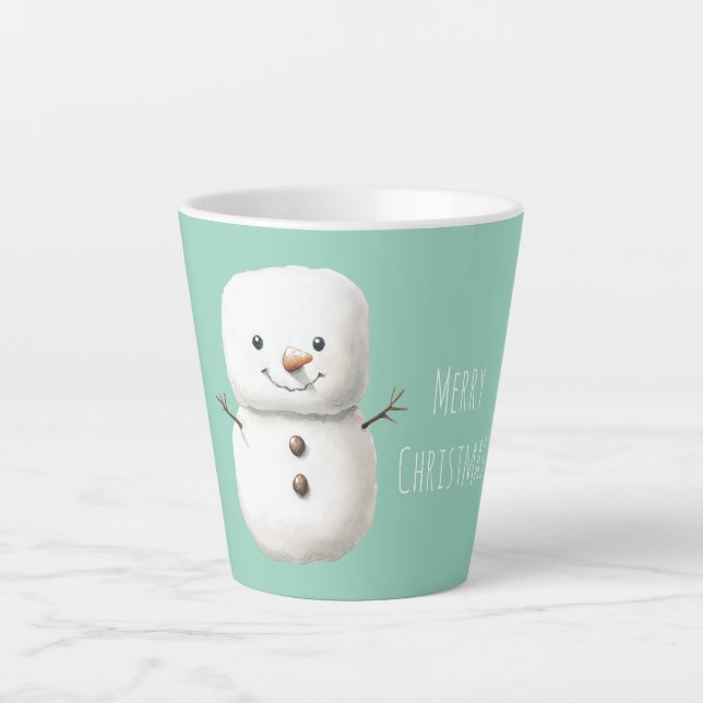 Caneca De Café Latte Boneco de Neve de Natal Fofo de Hortelã (Frente)