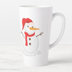Caneca De Café Latte Boneco de Neve Feliz com um Chapéu de Papai Noel