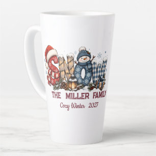 Caneca De Café Latte Boneco de Neve Fofo Inverno Nome da Família Ano Pe