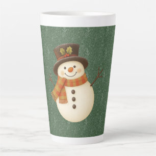 Caneca De Café Latte Boneco de neve rústico verde vintage fofo