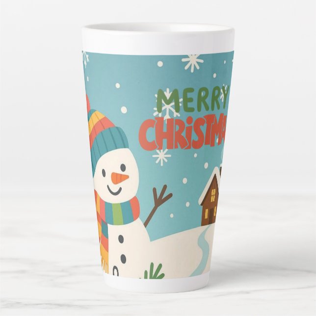 Caneca De Café Latte Boneco de neve simpático e clássico de Feliz Natal (Frente)